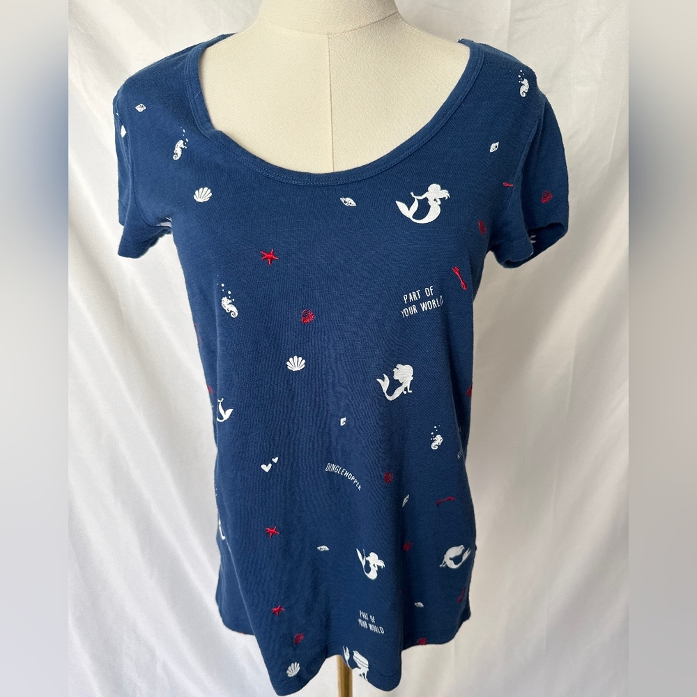 Disney The Little Mermaid "Part Of Your World" Embroidery Tee Navy/White